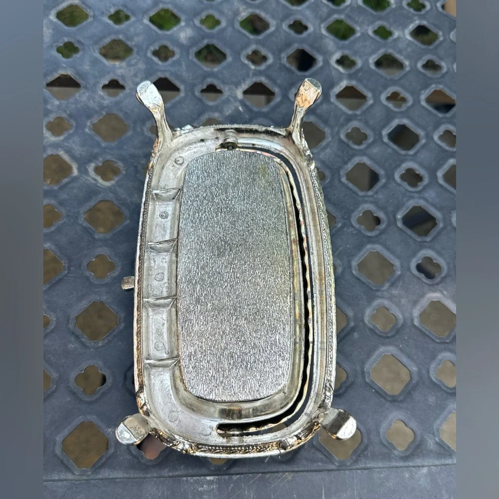 Vintage Silver Tone Footed Trinket Box